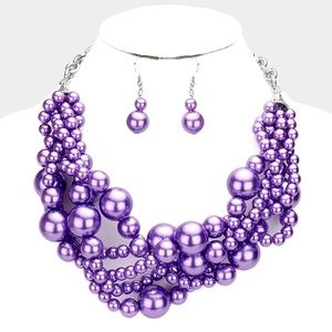 Lavender multi strand pearl necklace set